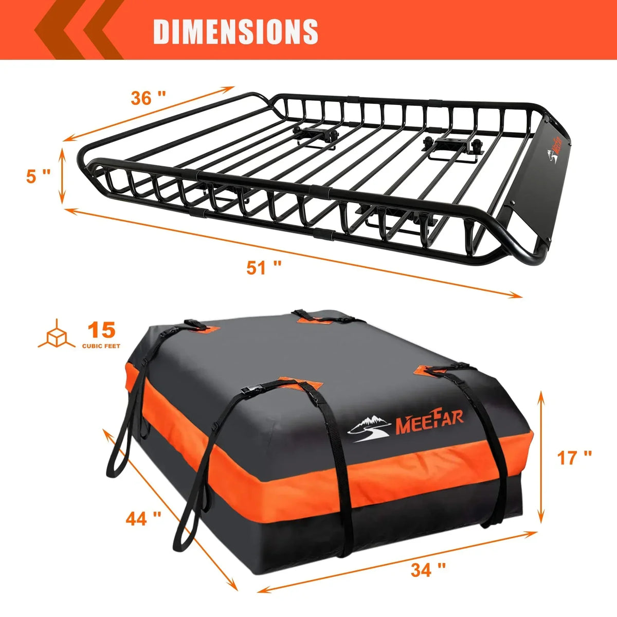 Universal Rooftop Roof Rack Carrier Basket, 51 in x 36 in x 5 in, 200 lb Capacity