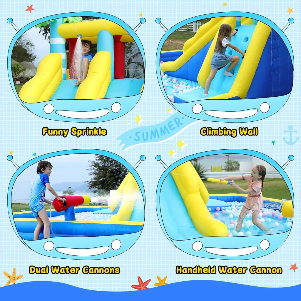 ELEMARA Inflatable Water Slide Water Park, 20.66x16.4FT, 3 Slides, 750W Air Blower, Blue