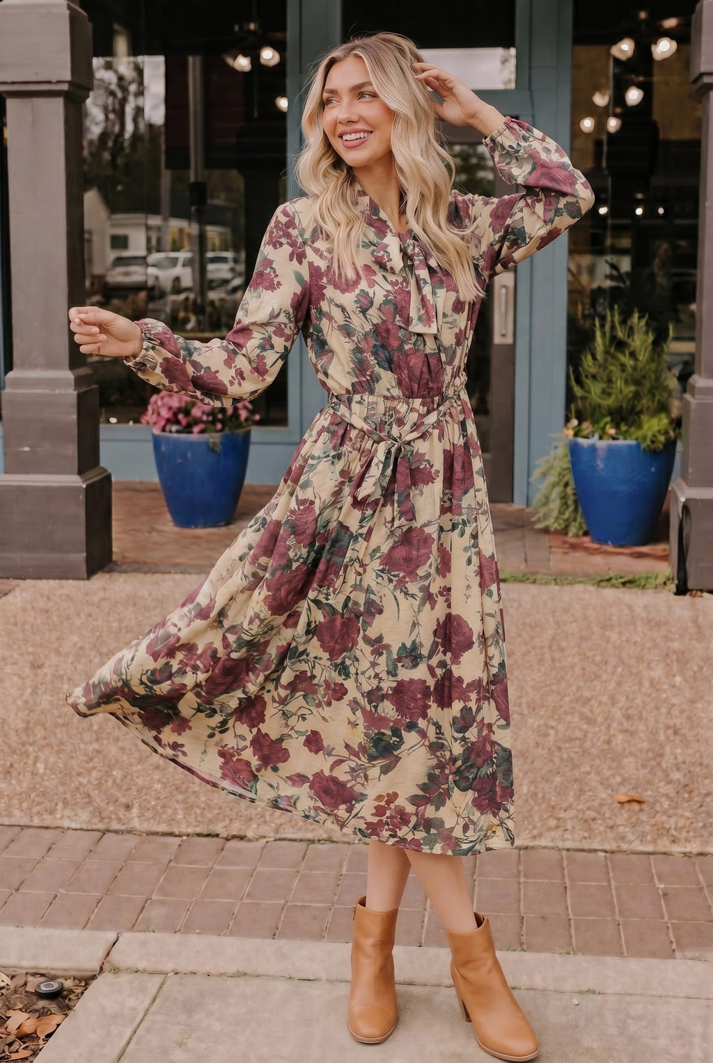 Vintage Rose Garden Floral Midi Dress - view 3
