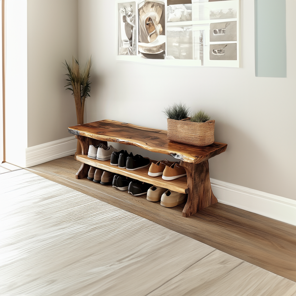 Farmhouse Entryway Bench Solid Wood Live Edge Shoe Bench