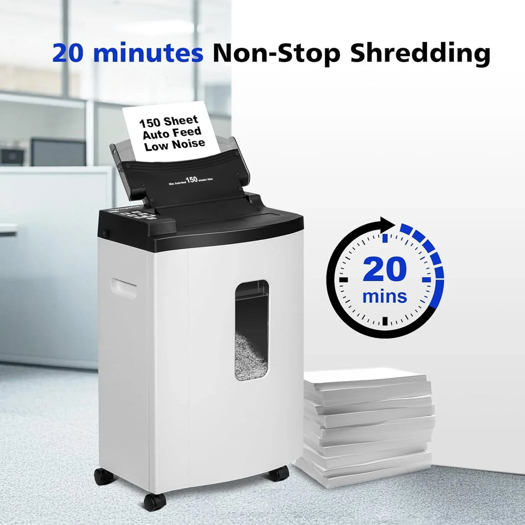 150 Sheet Auto-Feed Micro Cut Paper Shredder, P-5, 6.1 Gallons, White