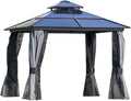 Hard-Top Outdoor Gazebo Canopy, Polycarbonate Roof, Aluminum Frame, 10 Feet X 12 Feet, Light Gray