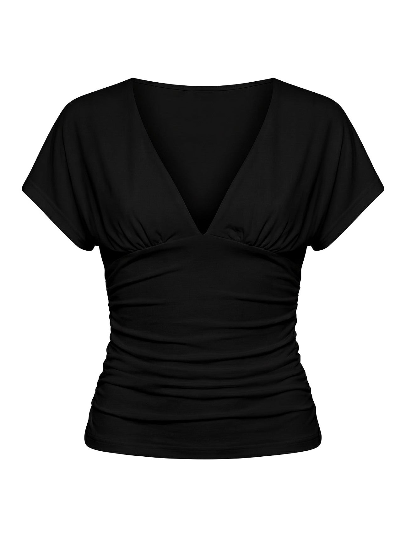 Cinched V Neck Top Black