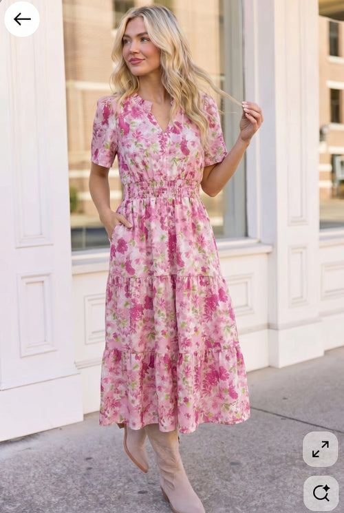 A Georgia Dream in Pink Floral Midi Dress - view 2