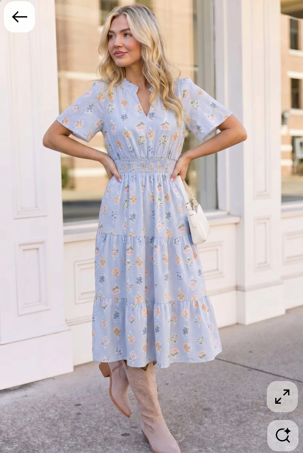Flutter Into Late Summer Sweet Striped Floral Midi - view 2