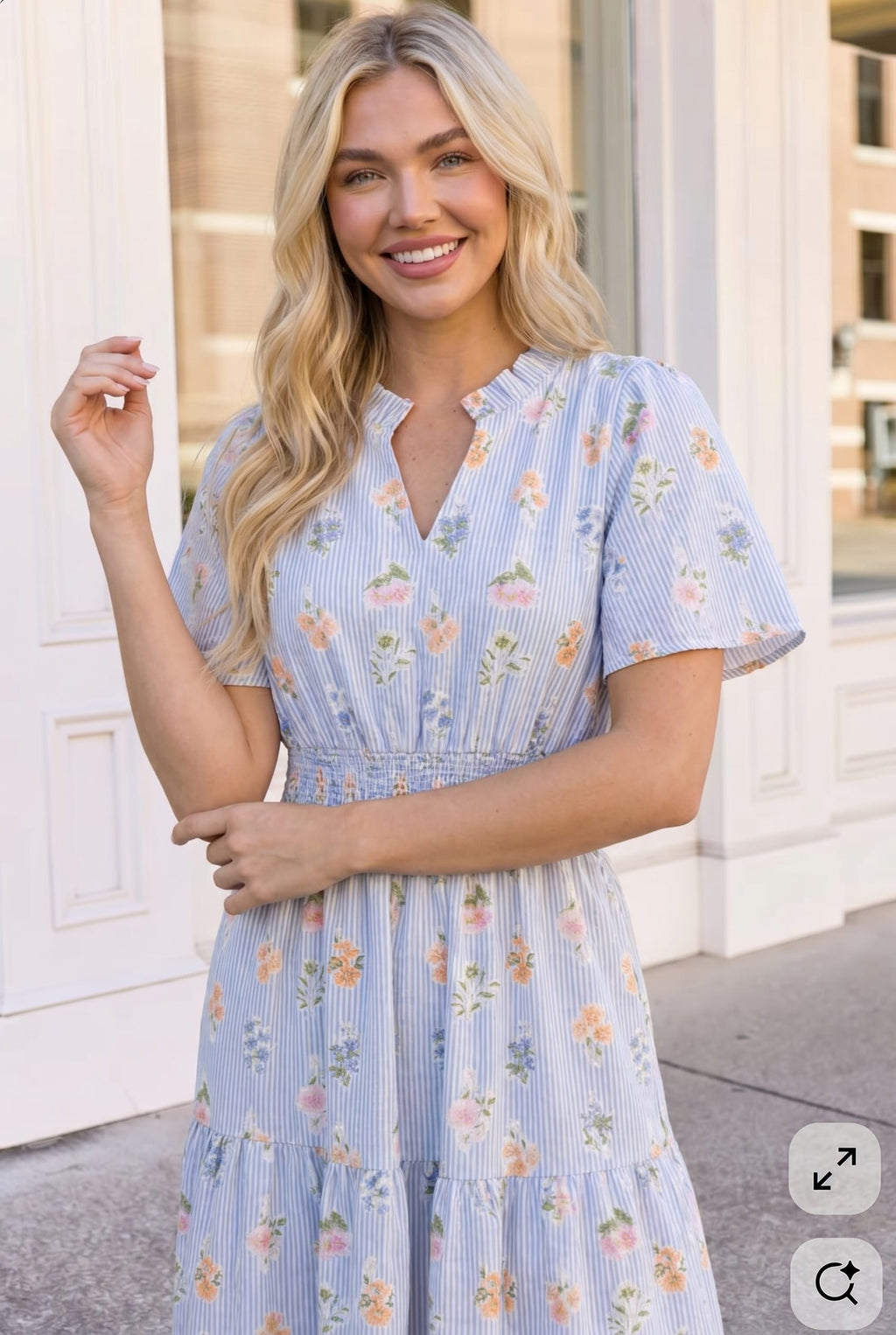 Flutter Into Late Summer Sweet Striped Floral Midi - view 3