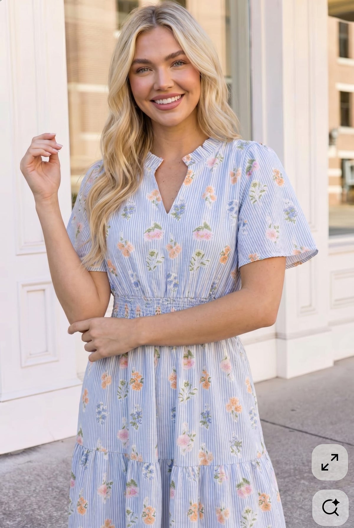 Flutter Into Late Summer Sweet Striped Floral Midi - view 3