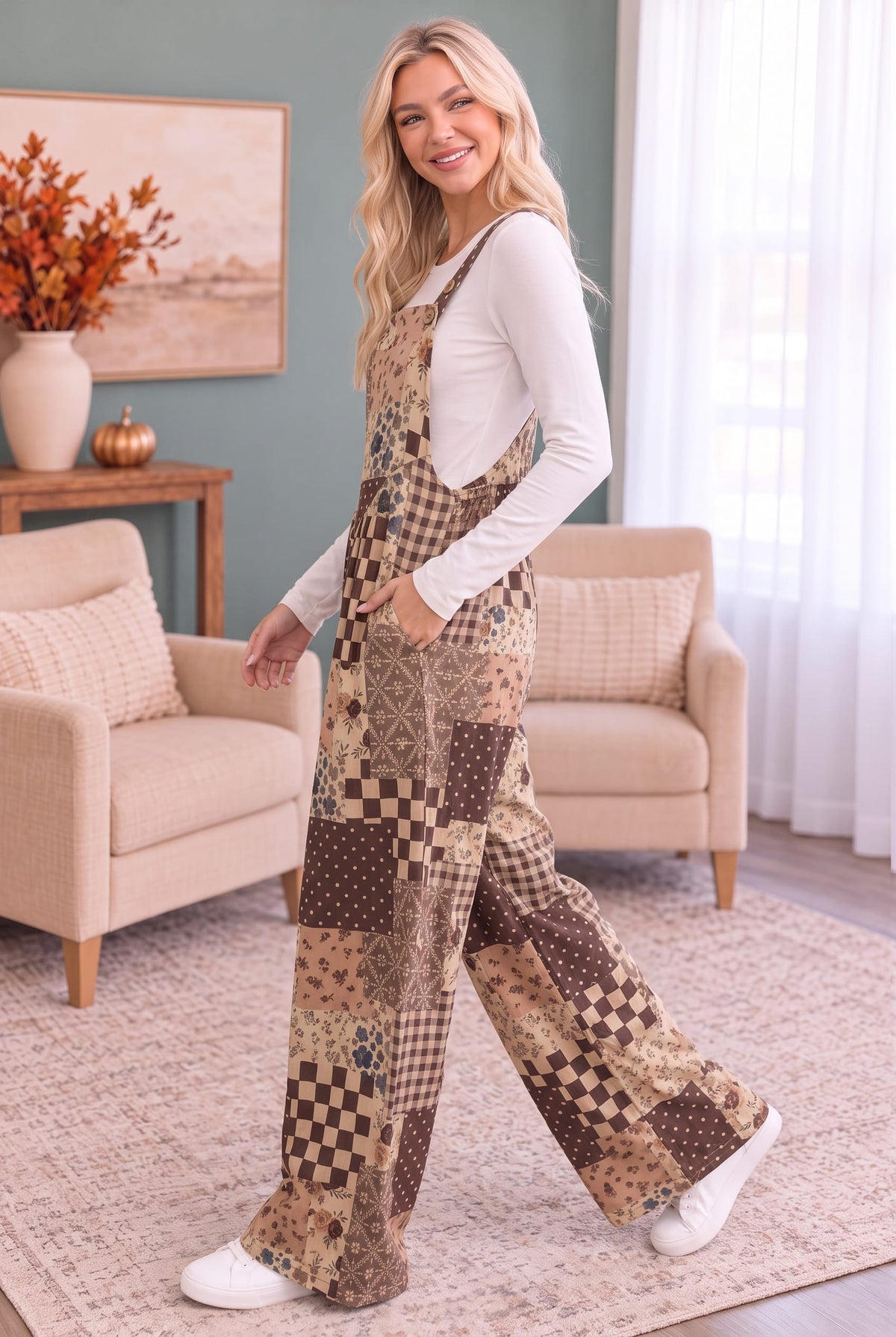 Cozy Patchwork Dreams Wide Leg Overall Set - view 2
