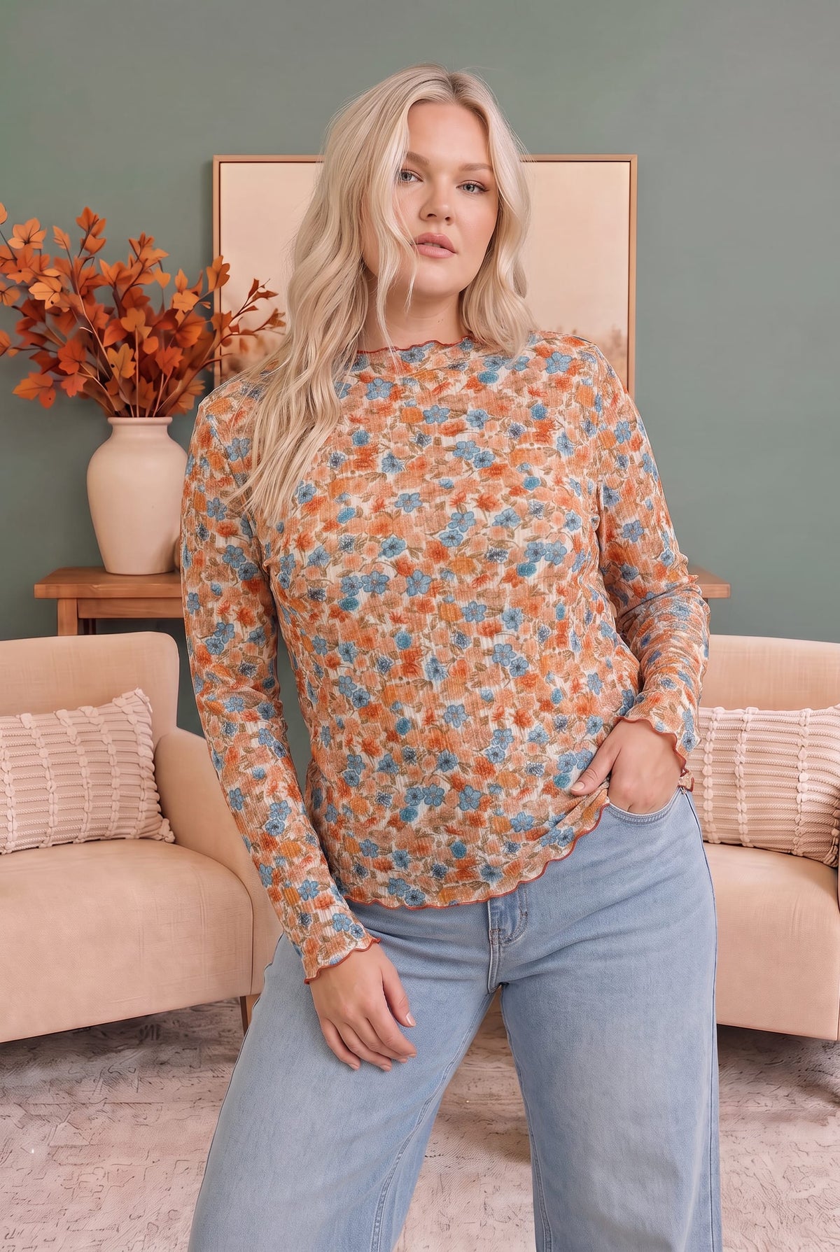 Ivy Garden Floral Mesh Long Sleeve Top - view 3