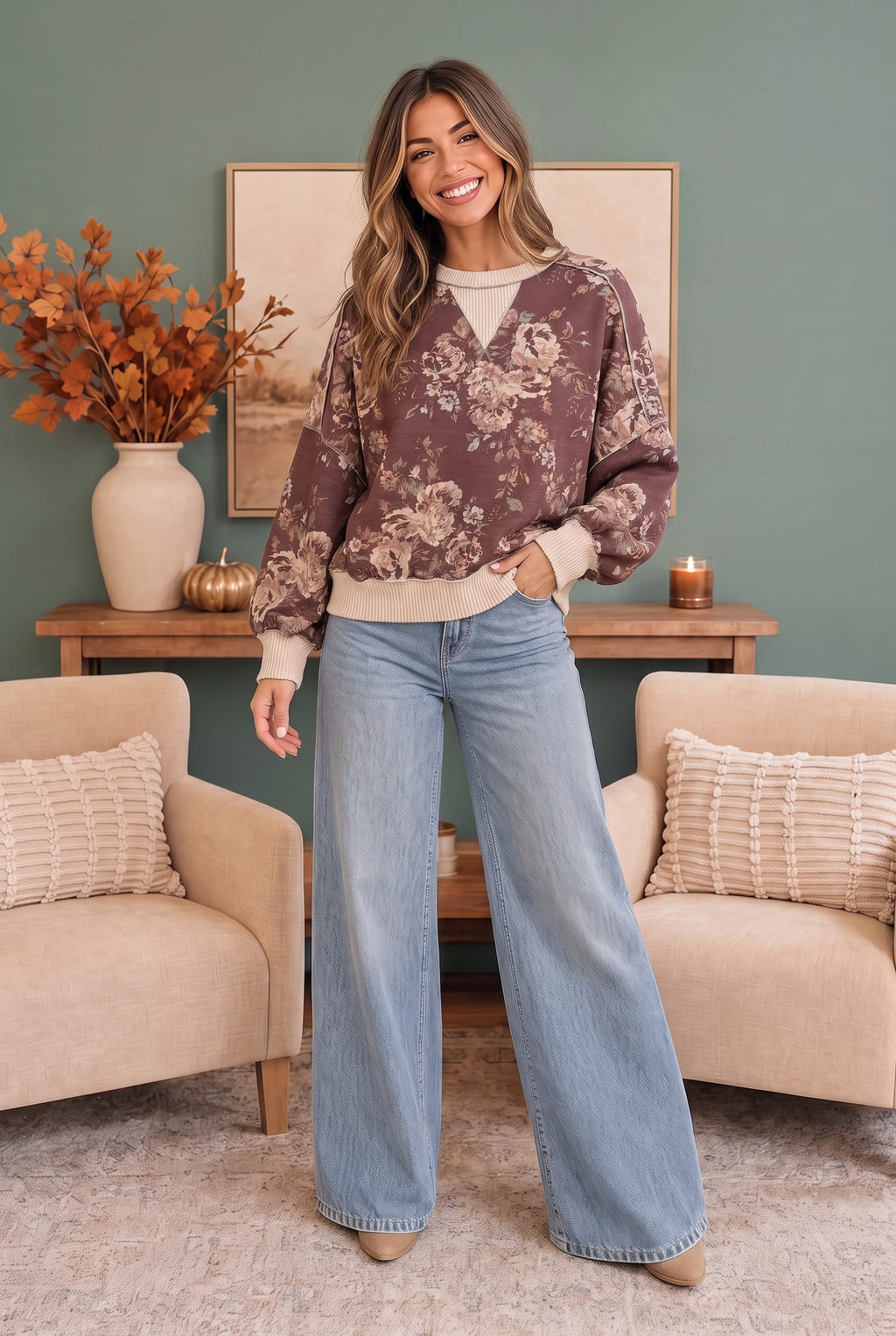 Antique Bouquet Sweatshirt in Mocha - view 2