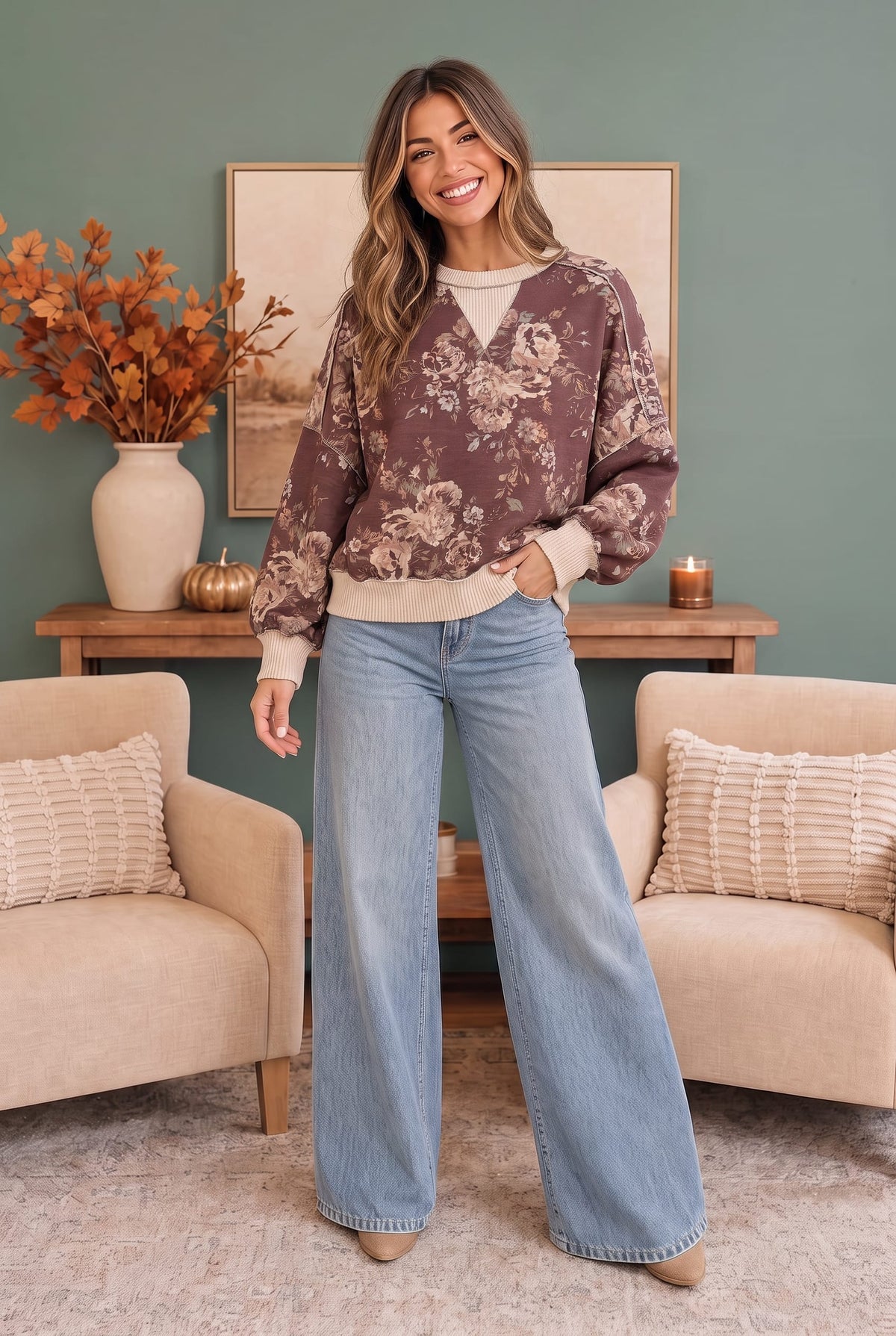 Antique Bouquet Sweatshirt in Mocha - view 2