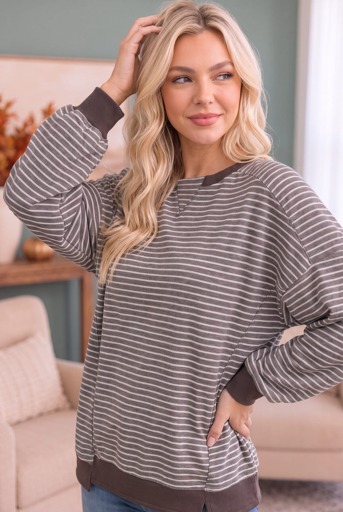 Crush on You Raglan Pullover in Mocha - view 2