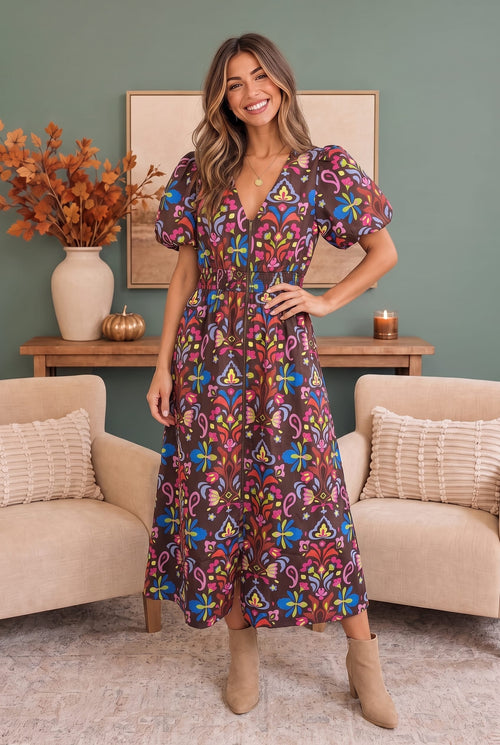 Groovy Garden Zip Front Floral Midi Dress - view 2