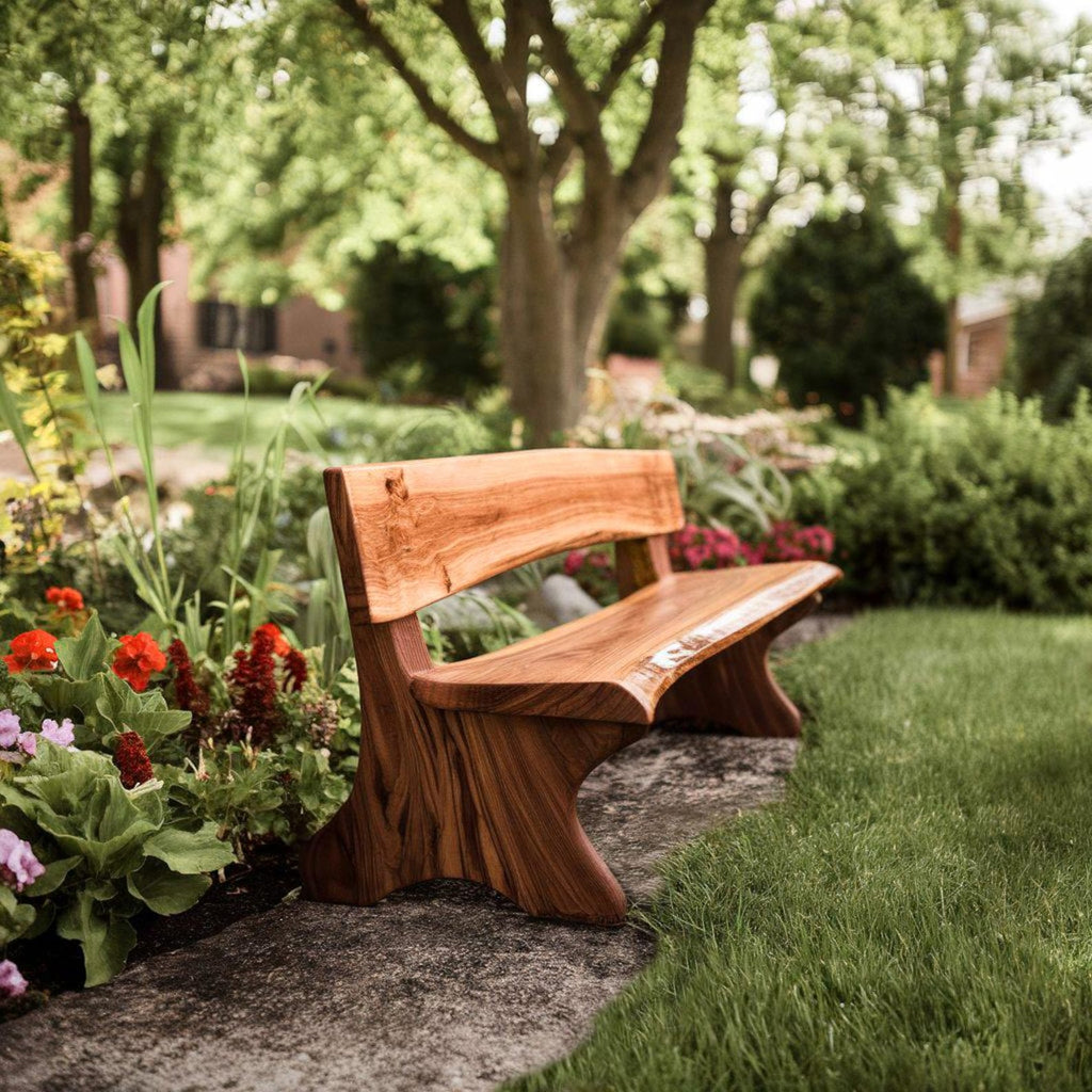 Rustic Live Edge Wood Bench with Backrest for Hallway or Garden