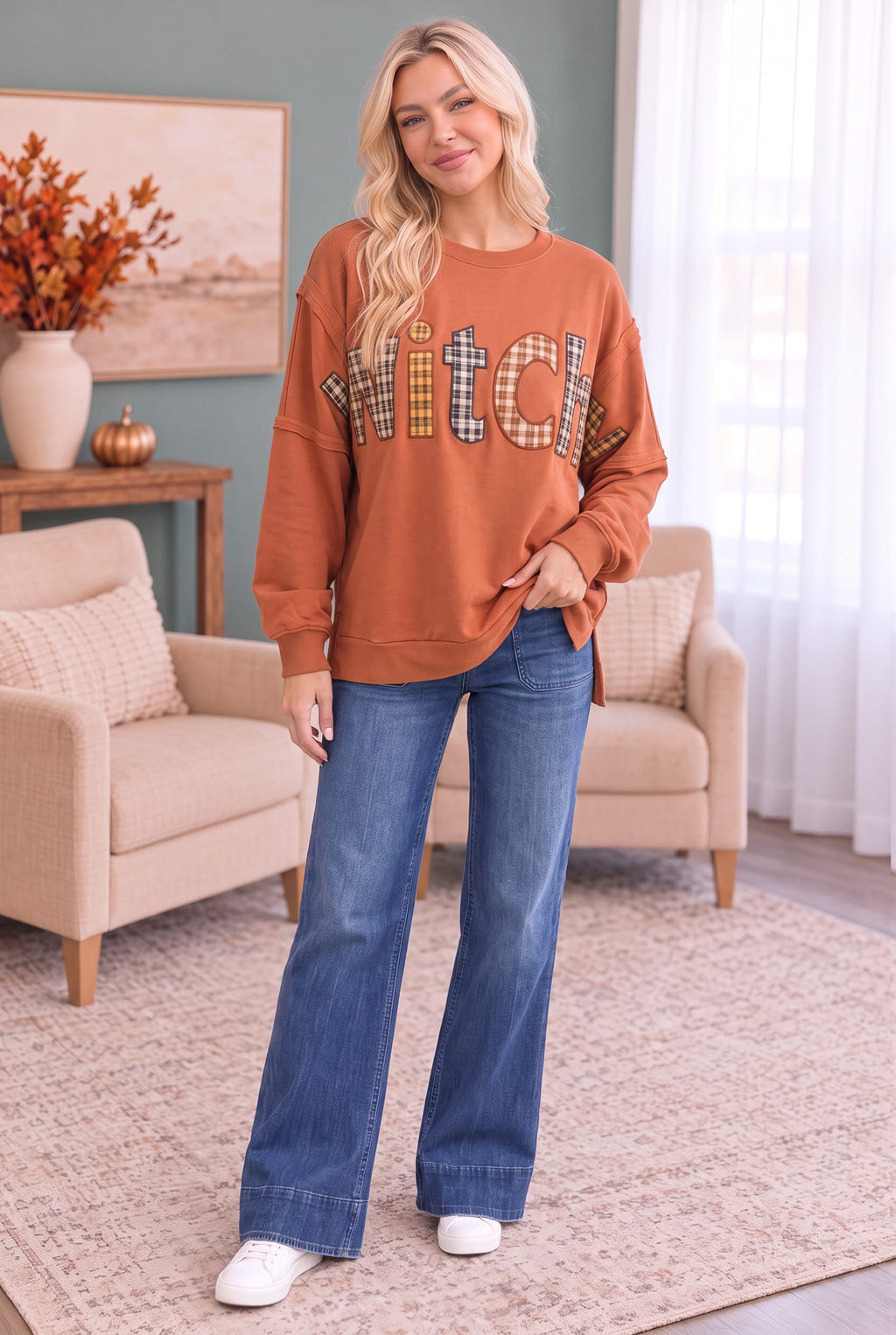 Witchy Plaid Patch Sweatshirt - view 3
