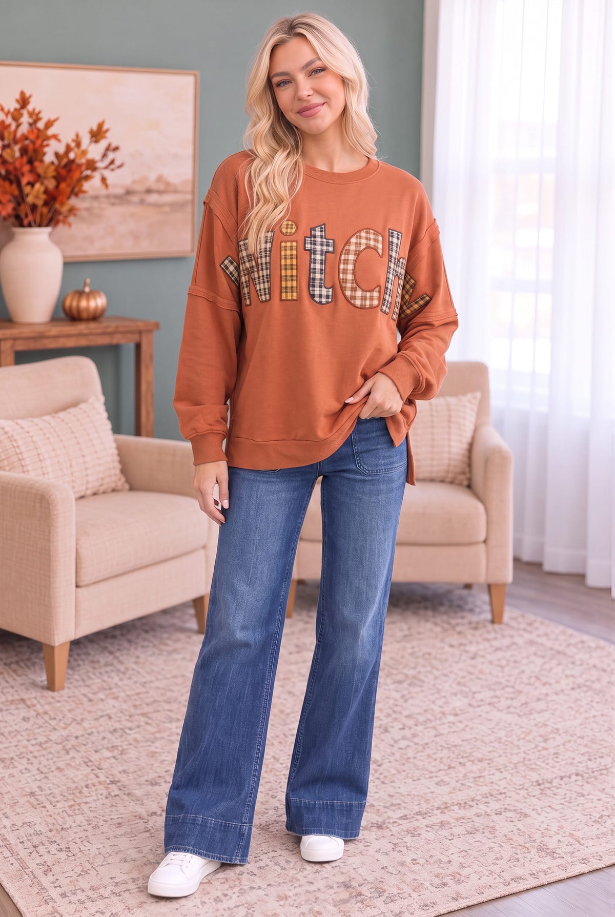 Witchy Plaid Patch Sweatshirt - view 3