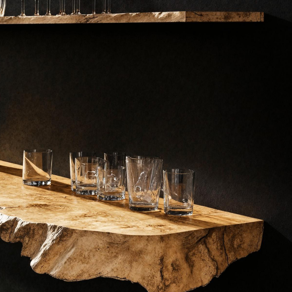 Floating Bar Shelf, Rustic Natural Wood Wall Shelf for Home Bars