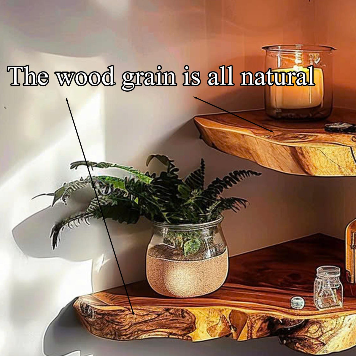 Corner Floating Shelf, Wooden Wall Bookshelf for Décor Display