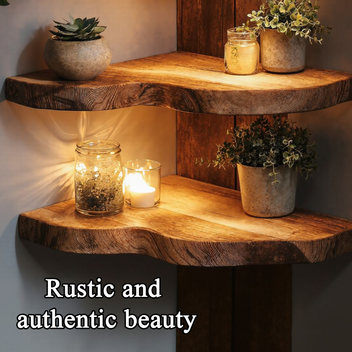 Corner Floating Shelf, Custom Size Live Edge Wood Wall Shelf