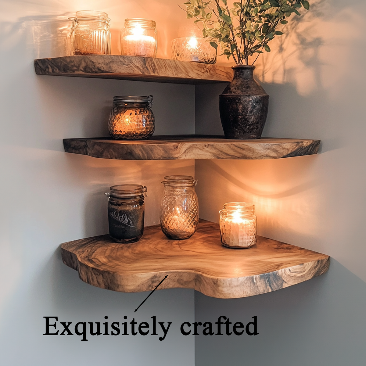 Corner Shelving Unit, Solid Wood Floating Wall Shelf for Books