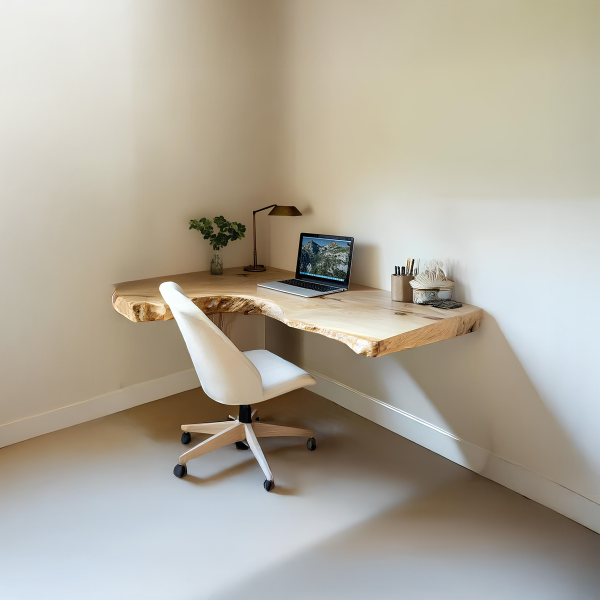 Mid Century Floating Desk, Live Edge Wall Mounted Desk for Bedroom