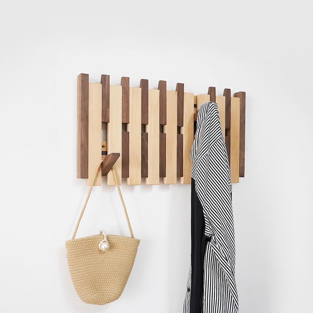 Piano Coat Rack Wall Mount, Solid Wood Entryway Hooks for Music Lovers