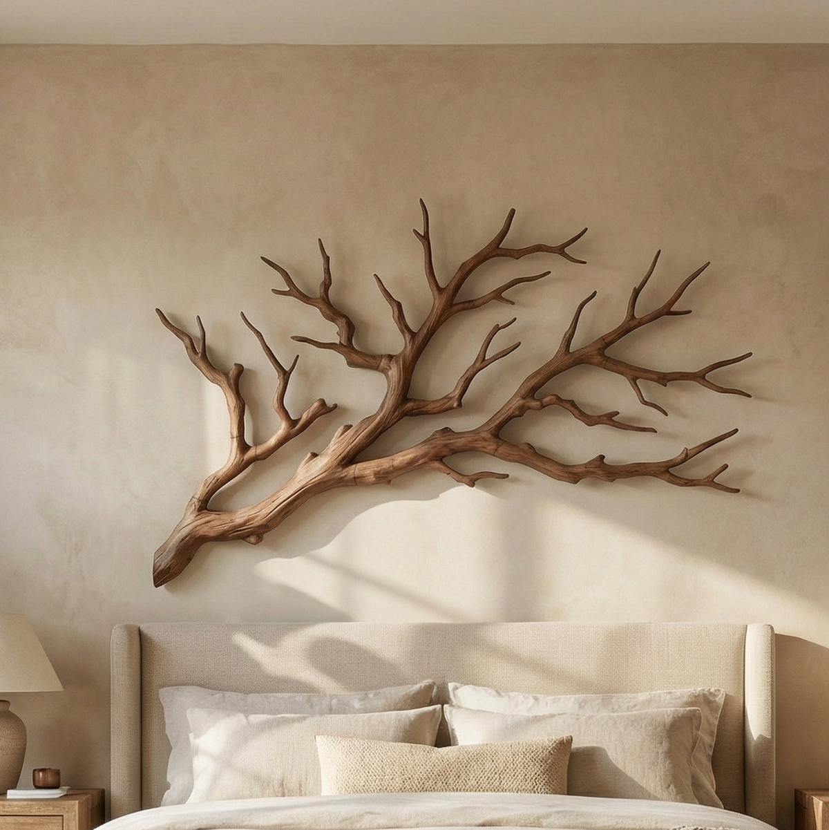 Tree Root Wall Art, Rustic Wooden Sculpture Above Bed Headboard