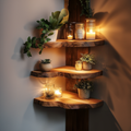 Corner Floating Shelf, Custom Size Live Edge Wood Wall Shelf