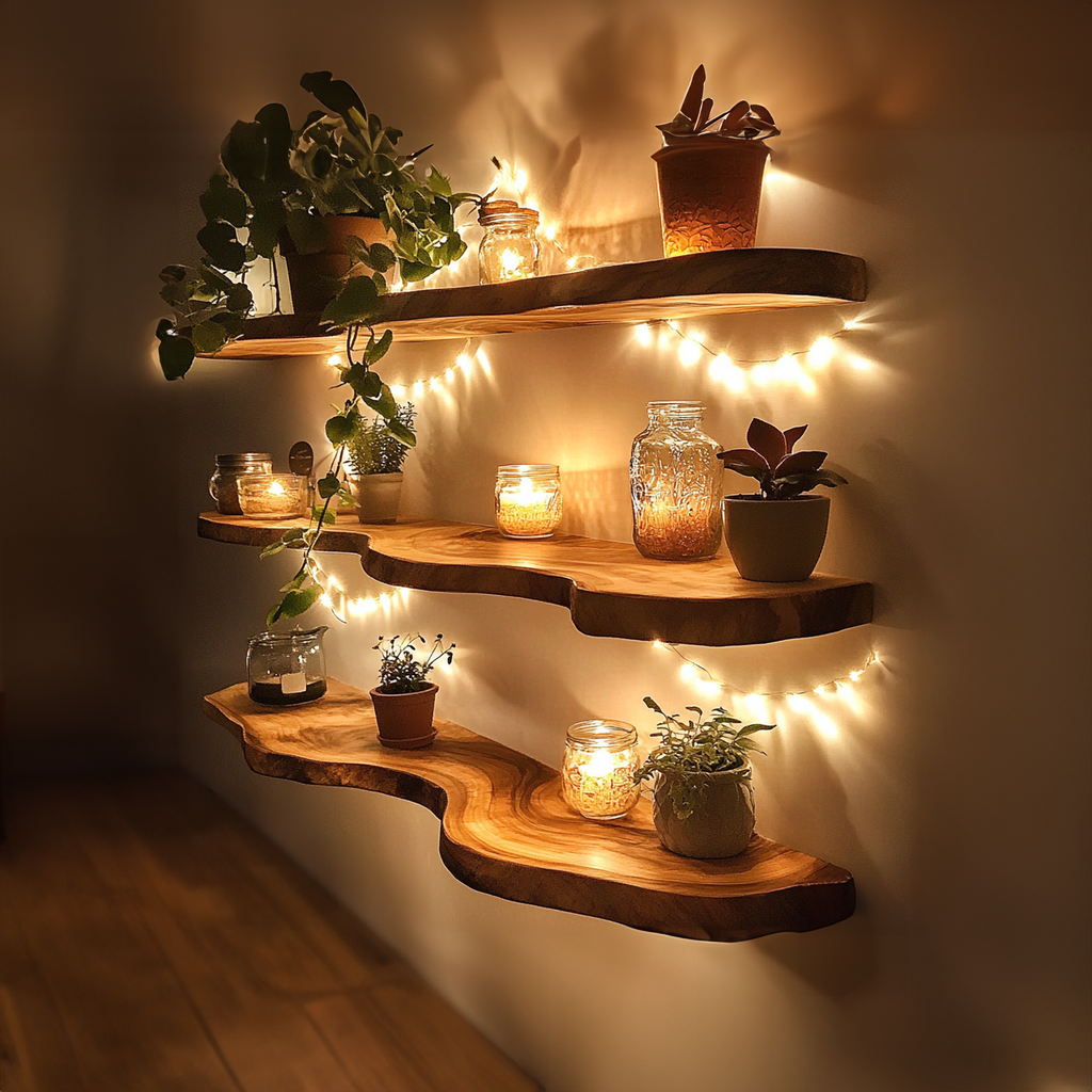 Farmhouse Floating Shelves, Live Edge Solid Wood Wall Shelf