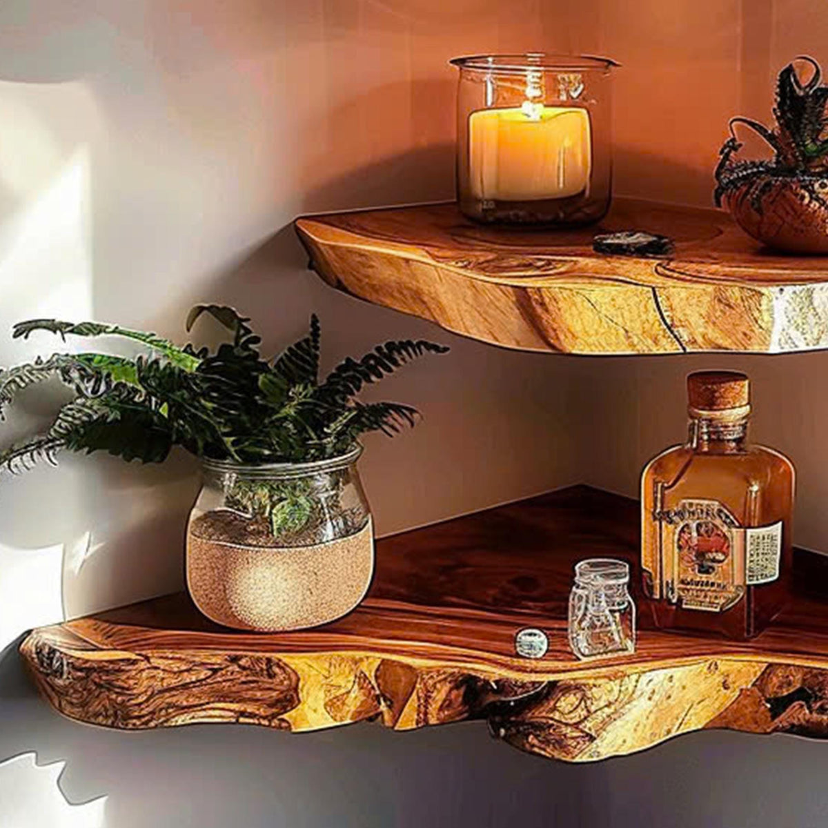 Corner Floating Shelf, Wooden Wall Bookshelf for Décor Display