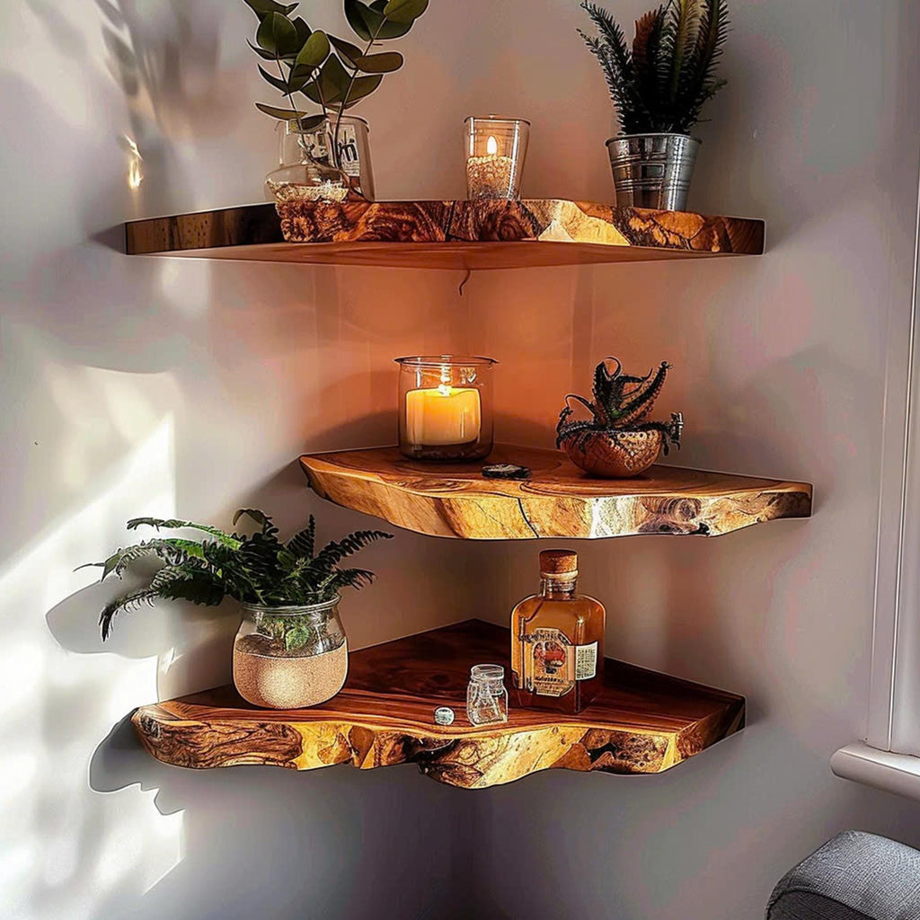 Corner Floating Shelf, Wooden Wall Bookshelf for Décor Display
