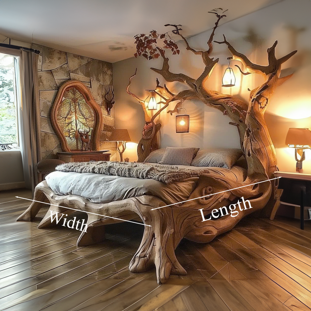 Rustic Solid Wood Bed Frame, Curved Natural Edge Queen or King Bed