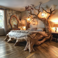 Rustic Solid Wood Bed Frame, Curved Natural Edge Queen or King Bed
