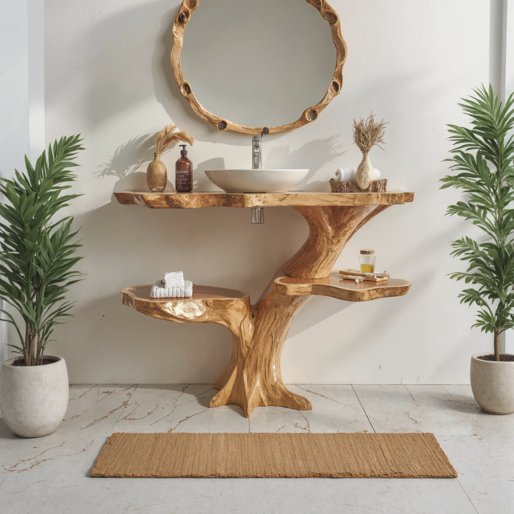 Live Edge Floating Bathroom Vanity, Handcrafted Wood Sink Counter