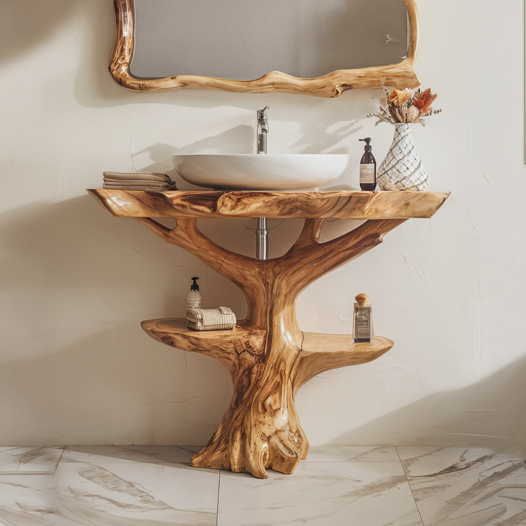 Reclaimed Wood Bathroom Vanity, Farmhouse Live Edge Sink Shelf