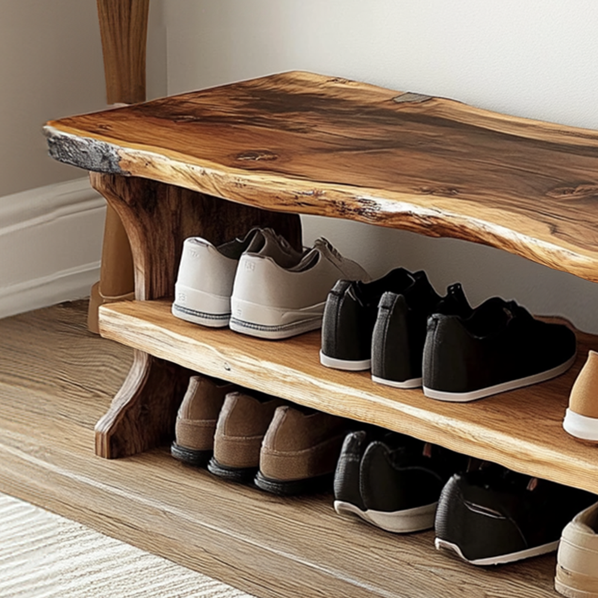 Farmhouse Entryway Bench Solid Wood Live Edge Shoe Bench