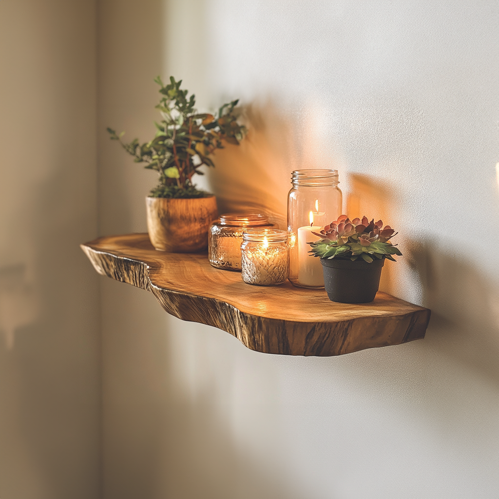 Farmhouse Floating Shelves, Live Edge Solid Wood Wall Shelf