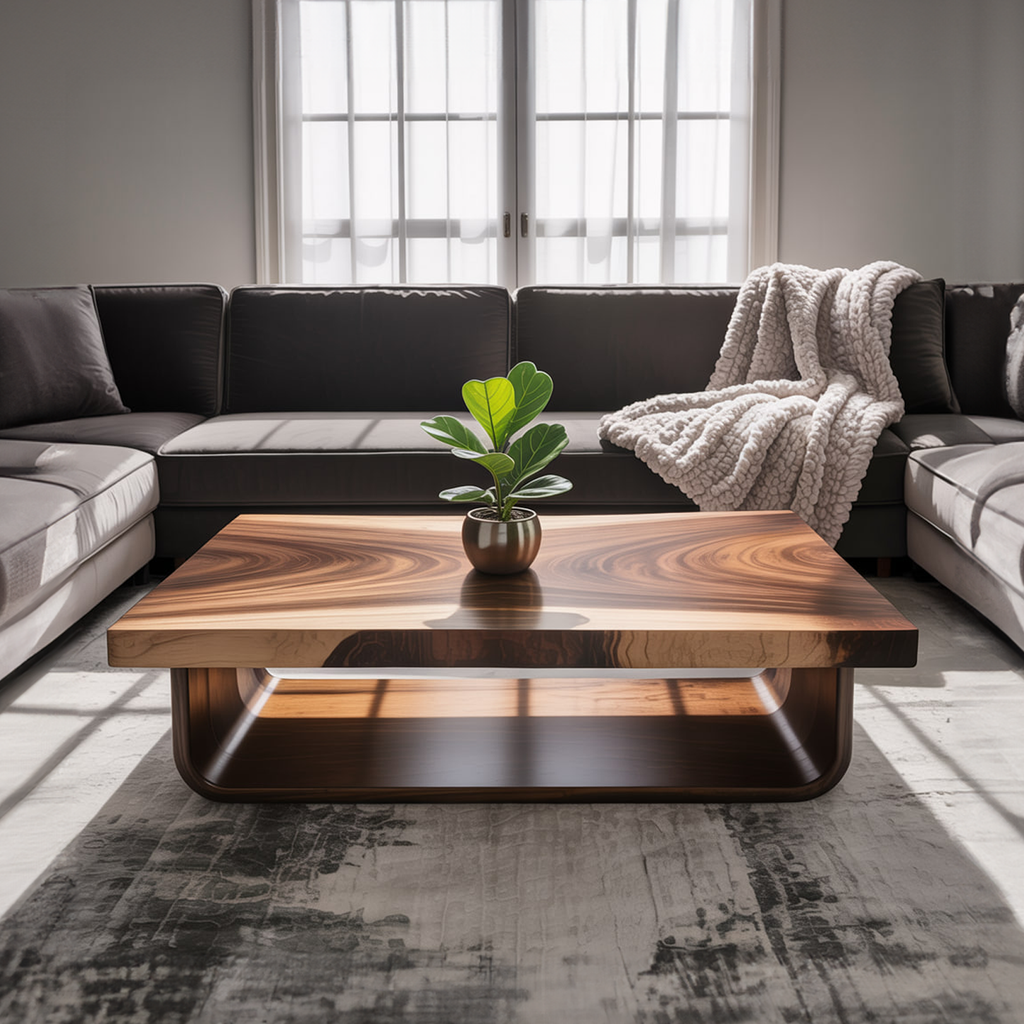 Wave Coffee Table, Mid Century Solid Monkeypod Wood Sculptural Table