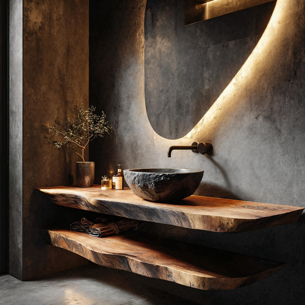 Modern Rustic Bathroom Vanity, Solid Wood Basin Stand with Open Shelf