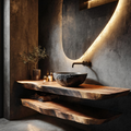 Modern Rustic Bathroom Vanity, Solid Wood Basin Stand with Open Shelf