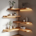 Corner Floating Shelf, Solid Wood Organic Layered Wall Display Shelf