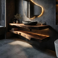 Live Edge Bathroom Vanity, Rustic Solid Wood Basin Stand with Shelf