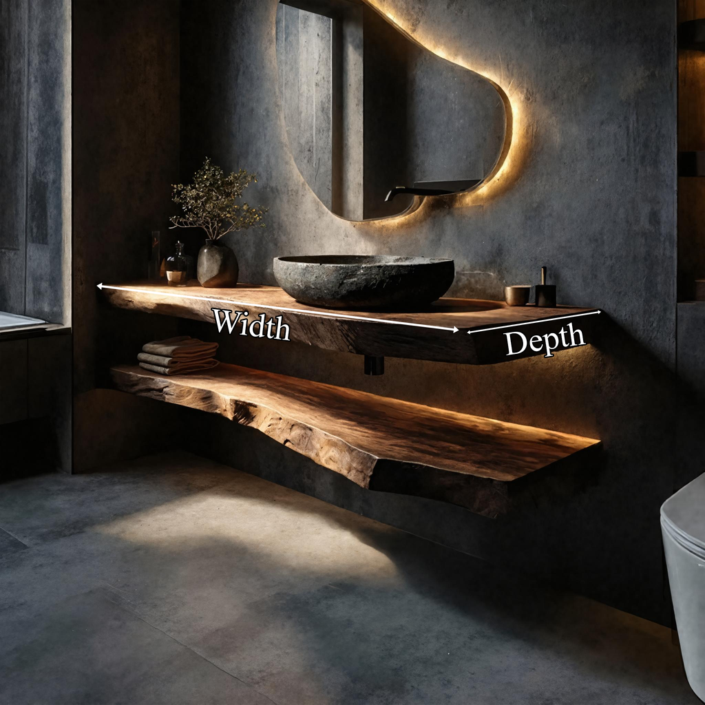 Live Edge Bathroom Vanity, Rustic Solid Wood Basin Stand with Shelf