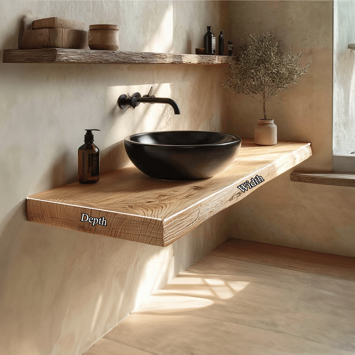 Natural Edge Floating Vanity, Rustic Reclaimed Wood Washroom Shelf
