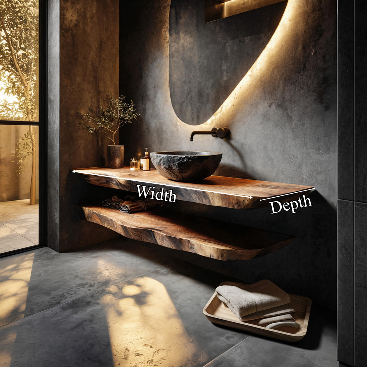 Modern Rustic Bathroom Vanity, Solid Wood Basin Stand with Open Shelf