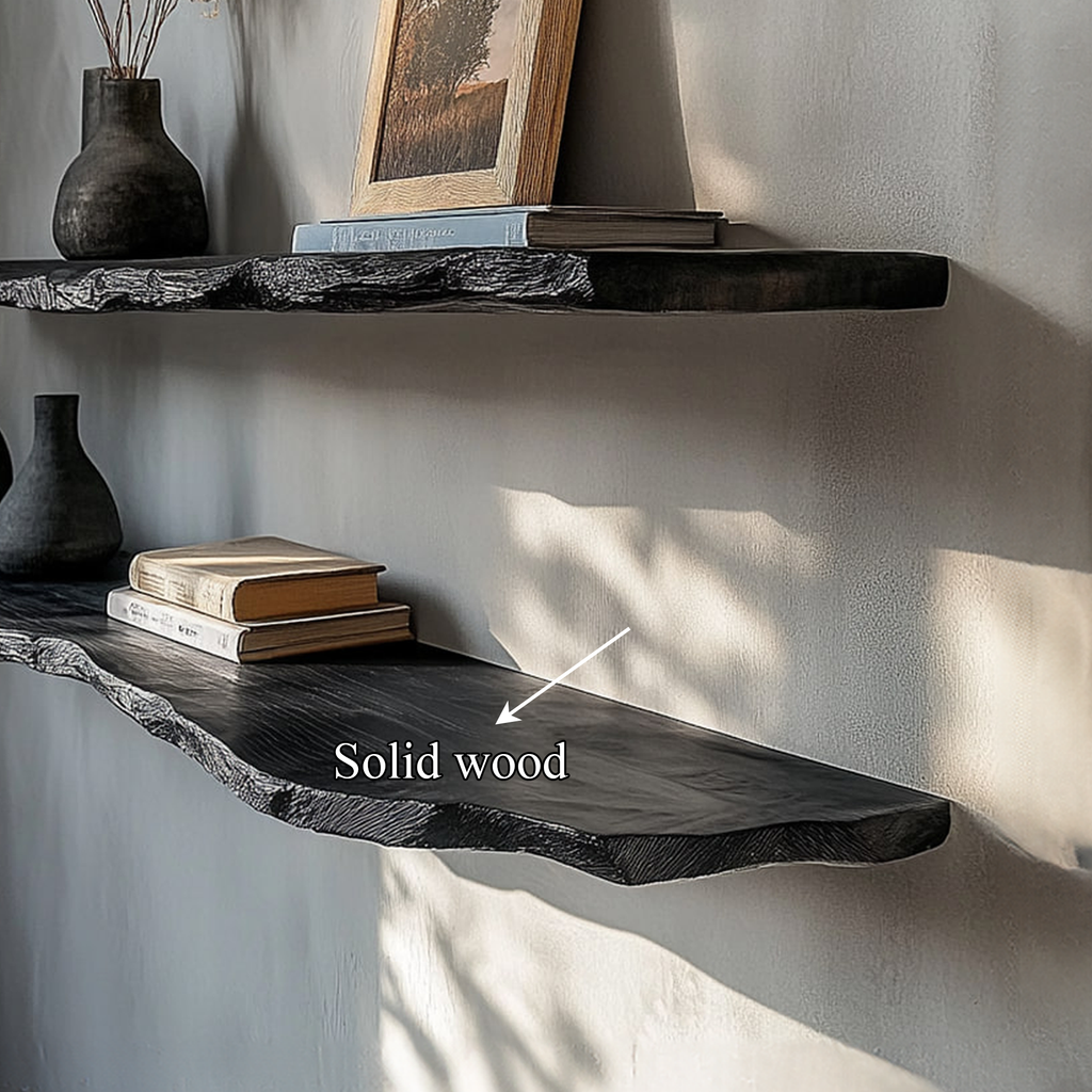 Black Live Edge Floating Shelf Rustic Modern Solid Wood Wall Shelf