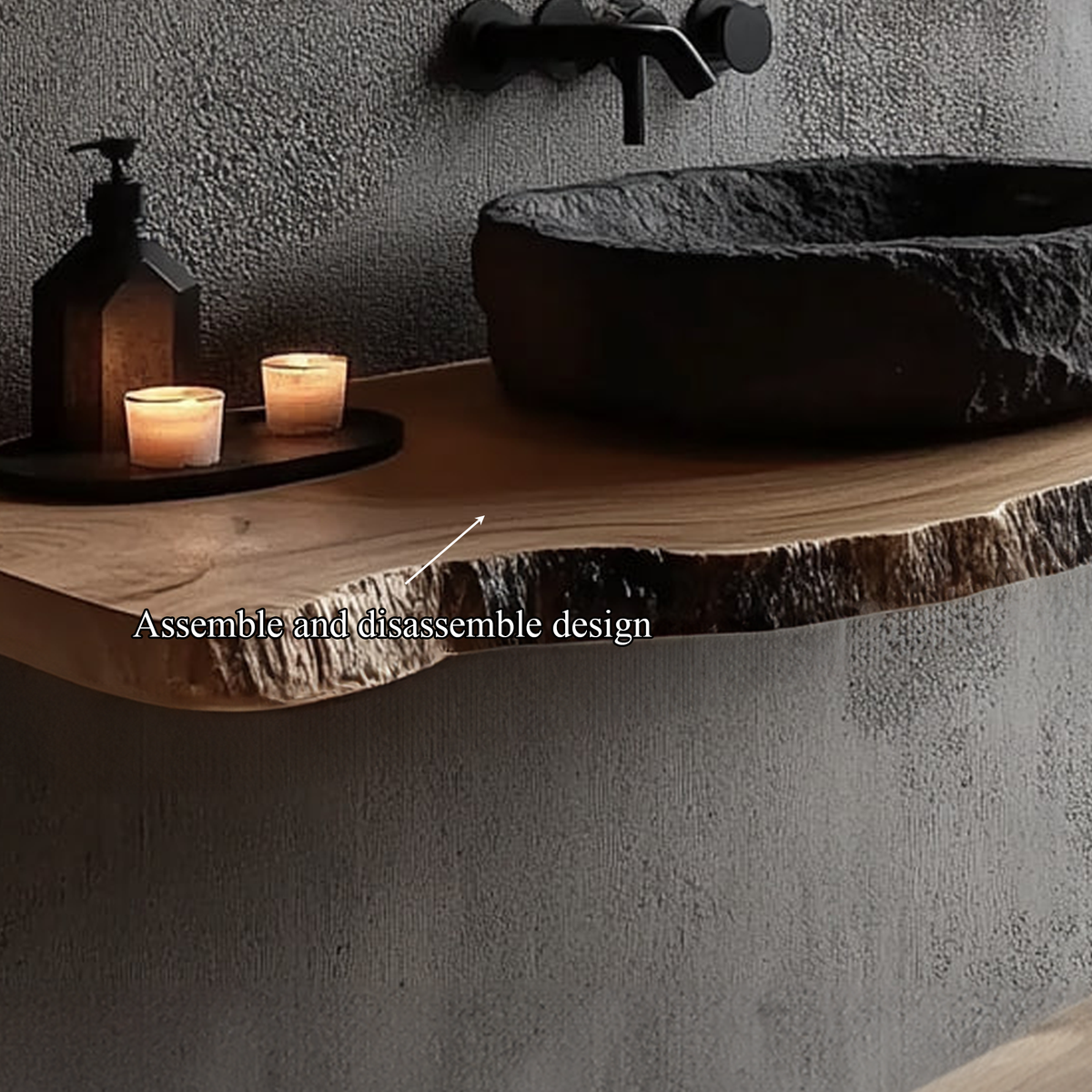 Floating Bathroom Vanity Shelf, Rustic Live Edge Solid Wood Countertop