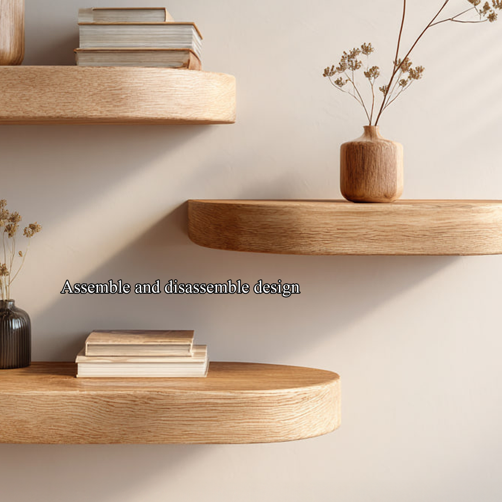 Mid Century Floating Shelf, Solid Wood Wall Shelf with Branch Support