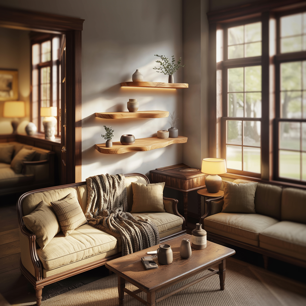 Floating Shelf, Minimal Solid Wood Wall Display Shelf for Living Room