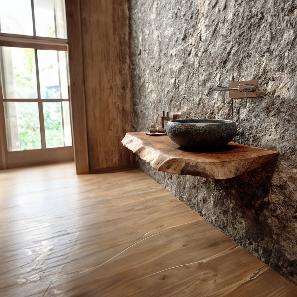 Live Edge Powder Room Vanity Shelf Reclaimed Wood Floating Counter